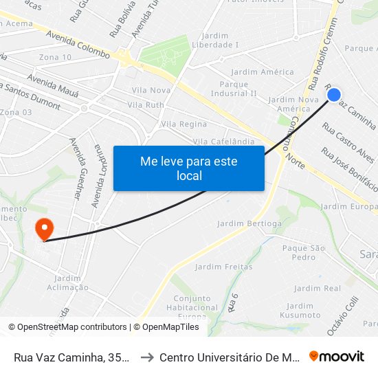 Rua Vaz Caminha, 352-380 to Centro Universitário De Maringá map