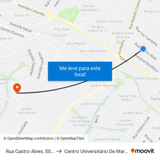 Rua Castro Alves, 509-C to Centro Universitário De Maringá map