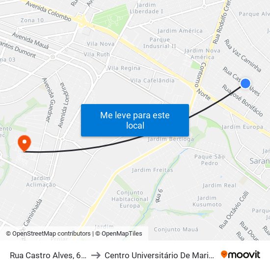 Rua Castro Alves, 690 to Centro Universitário De Maringá map