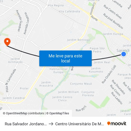 Rua Salvador Jordano, 534 to Centro Universitário De Maringá map