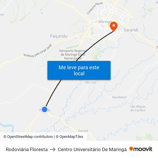 Rodoviária Floresta to Centro Universitário De Maringá map