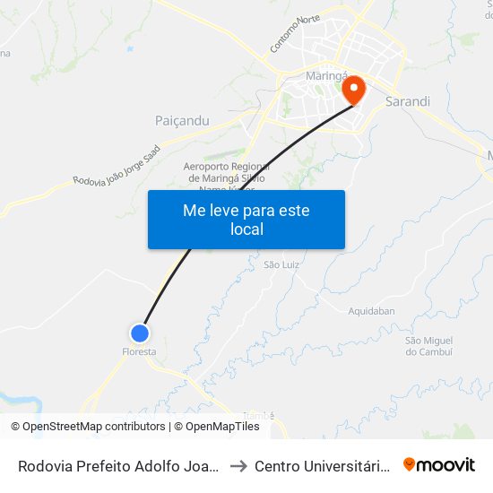 Rodovia Prefeito Adolfo Joaquim Semprebom to Centro Universitário De Maringá map