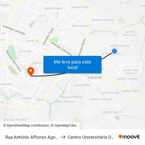 Rua Antônio Affonso Agnibeni, 516 to Centro Universitário De Maringá map