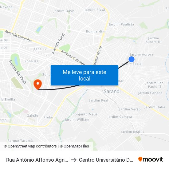 Rua Antônio Affonso Agnibeni, 301 to Centro Universitário De Maringá map