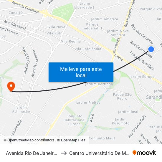 Avenida Rio De Janeiro, 561 to Centro Universitário De Maringá map