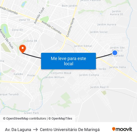 Av. Da Laguna to Centro Universitário De Maringá map