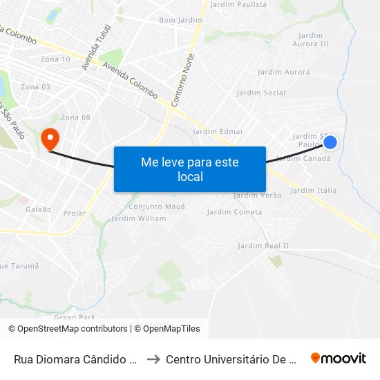 Rua Diomara Cândido Ribeiro to Centro Universitário De Maringá map