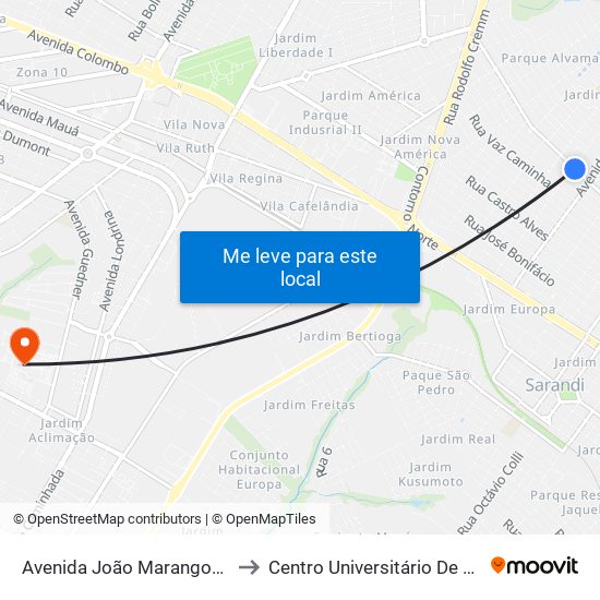 Avenida João Marangoni, 1055 to Centro Universitário De Maringá map