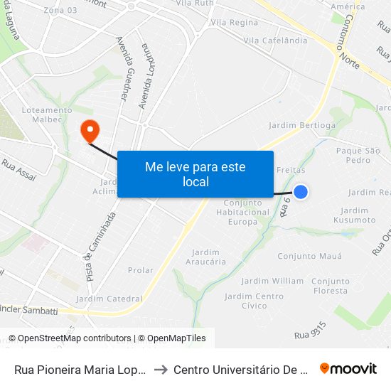 Rua Pioneira Maria Lopes, 213 to Centro Universitário De Maringá map