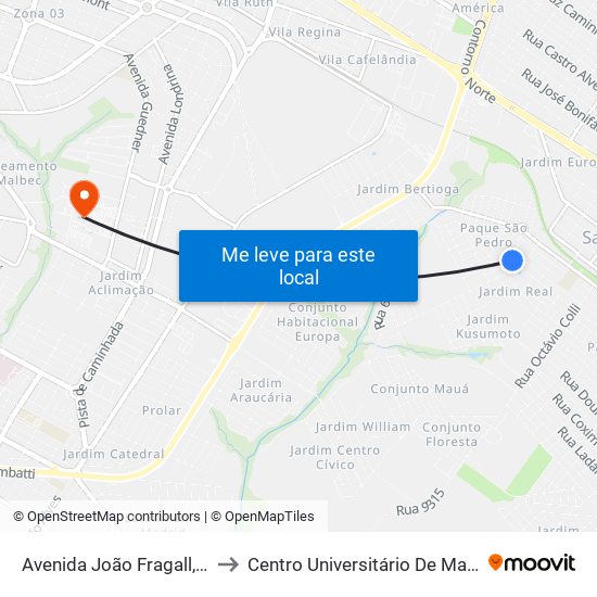 Avenida João Fragall, 550 to Centro Universitário De Maringá map