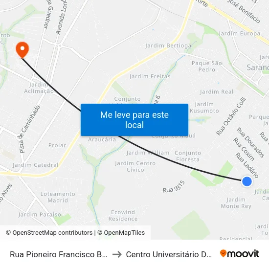 Rua Pioneiro Francisco Brogio, 495 to Centro Universitário De Maringá map