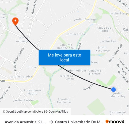 Avenida Araucária, 213-271 to Centro Universitário De Maringá map