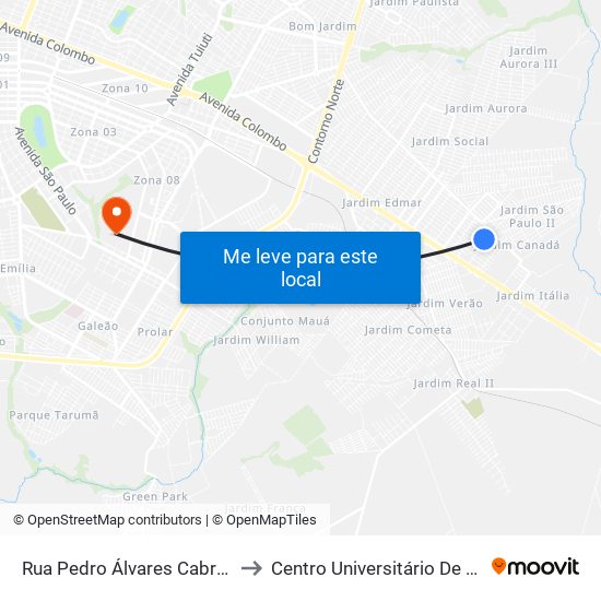 Rua Pedro Álvares Cabral, 3296 to Centro Universitário De Maringá map