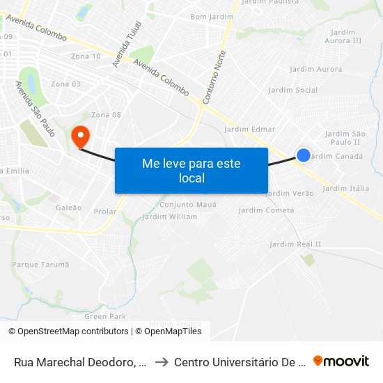 Rua Marechal Deodoro, 65-3149 to Centro Universitário De Maringá map