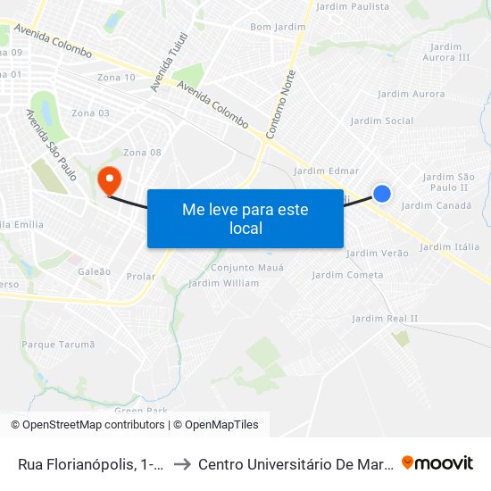 Rua Florianópolis, 1-131 to Centro Universitário De Maringá map
