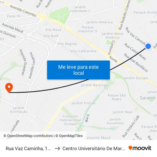 Rua Vaz Caminha, 1094 to Centro Universitário De Maringá map