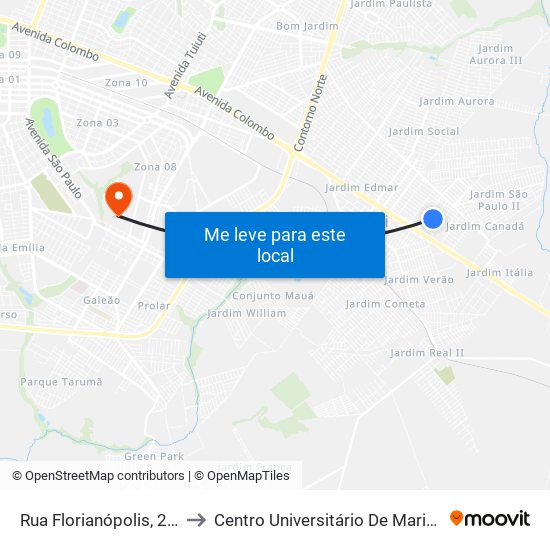 Rua Florianópolis, 279 to Centro Universitário De Maringá map