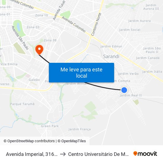 Avenida Imperial, 316-376 to Centro Universitário De Maringá map