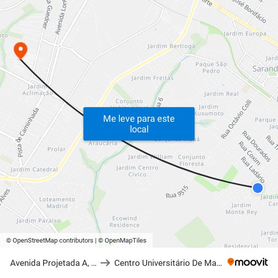 Avenida Projetada A, 586 to Centro Universitário De Maringá map