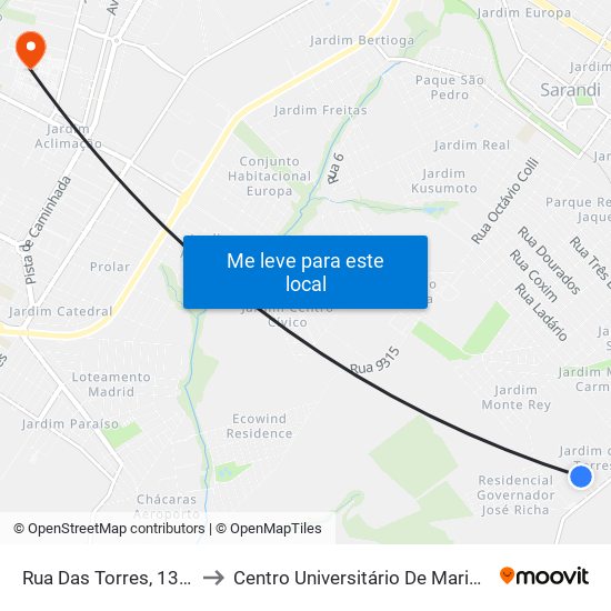 Rua Das Torres, 1347 to Centro Universitário De Maringá map