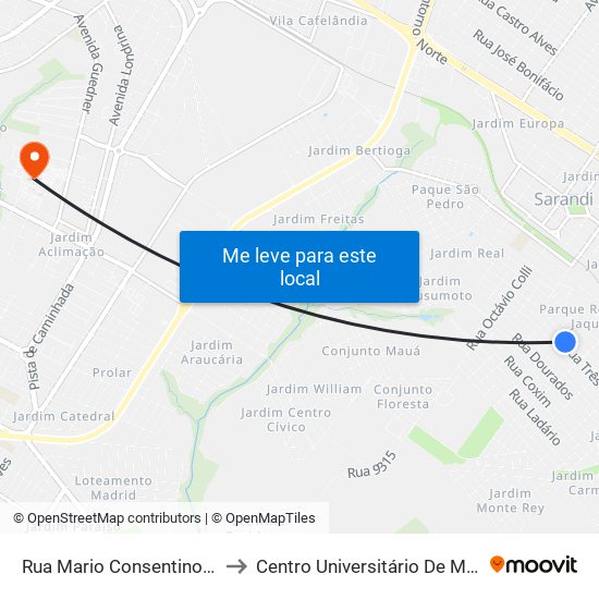 Rua Mario Consentino, 1-55 to Centro Universitário De Maringá map