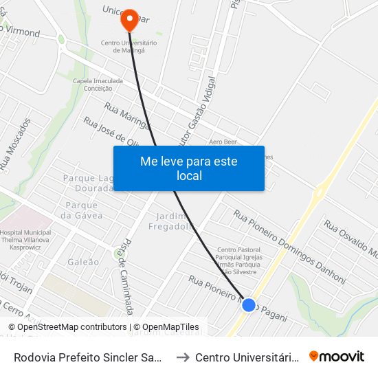 Rodovia Prefeito Sincler Sambatti, 3756-3988 to Centro Universitário De Maringá map