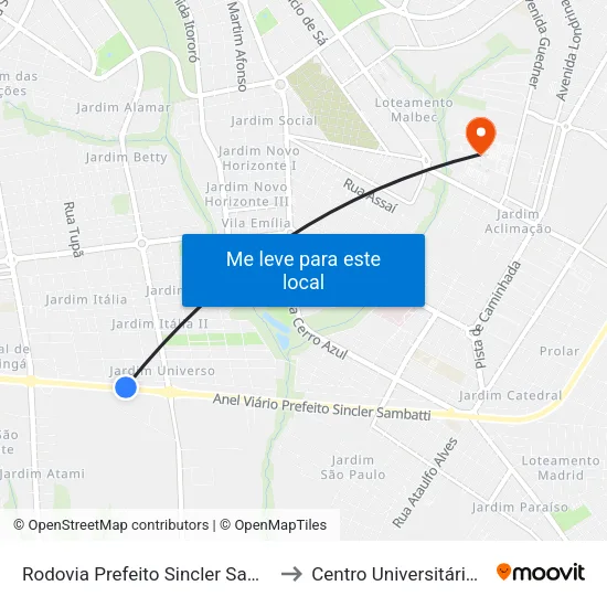 Rodovia Prefeito Sincler Sambatti, 7389-7435 to Centro Universitário De Maringá map