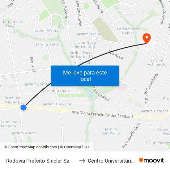 Rodovia Prefeito Sincler Sambatti, 8074-8110 to Centro Universitário De Maringá map