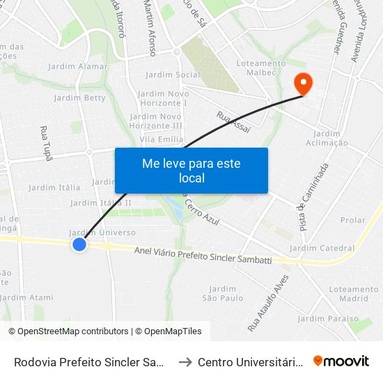 Rodovia Prefeito Sincler Sambatti, 7389-7435 to Centro Universitário De Maringá map