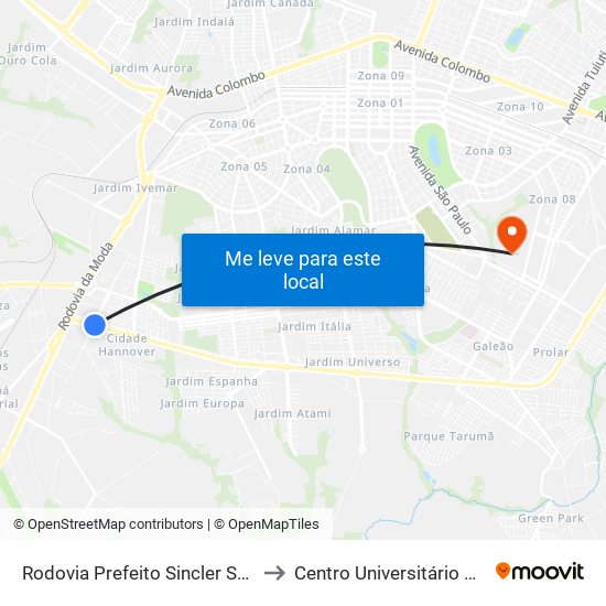 Rodovia Prefeito Sincler Sambatti, 360 to Centro Universitário De Maringá map