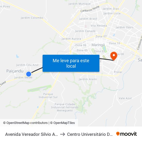 Avenida Vereador Silvio Alves, 1594 to Centro Universitário De Maringá map