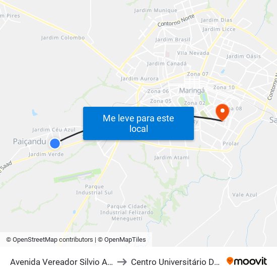 Avenida Vereador Silvio Alves, 1346 to Centro Universitário De Maringá map