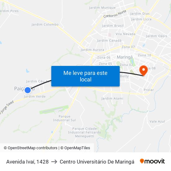 Avenida Ivaí, 1428 to Centro Universitário De Maringá map