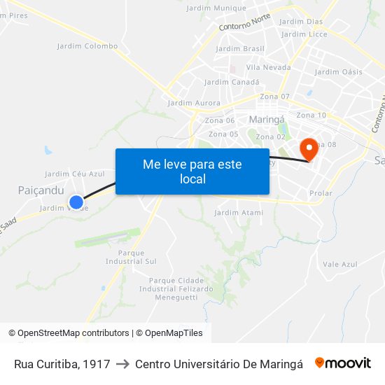 Rua Curitiba, 1917 to Centro Universitário De Maringá map