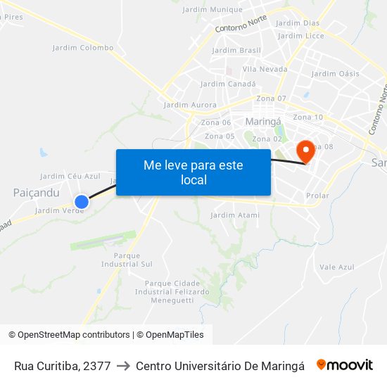 Rua Curitiba, 2377 to Centro Universitário De Maringá map