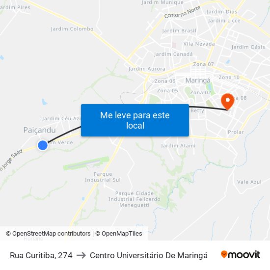Rua Curitiba, 274 to Centro Universitário De Maringá map