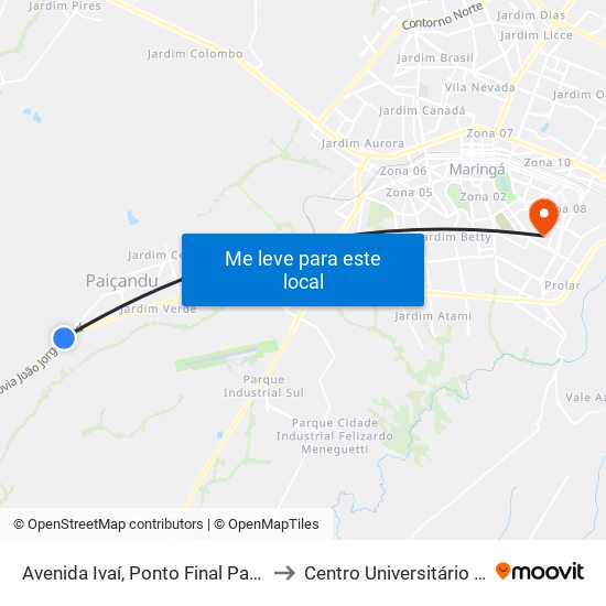 Avenida Ivaí, Ponto Final Parque São Jorge to Centro Universitário De Maringá map