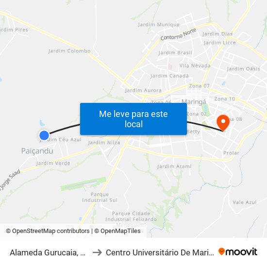Alameda Gurucaia, 230 to Centro Universitário De Maringá map