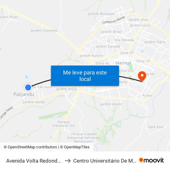 Avenida Volta Redonda, 595 to Centro Universitário De Maringá map