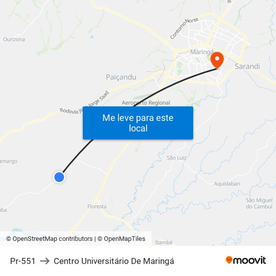 Pr-551 to Centro Universitário De Maringá map