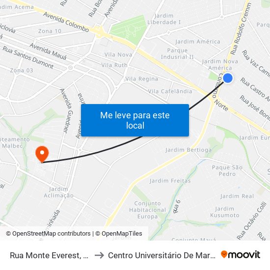 Rua Monte Everest, 105 to Centro Universitário De Maringá map