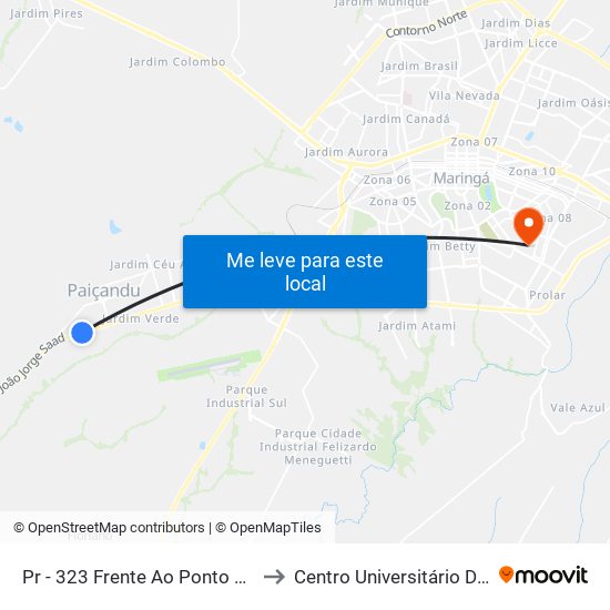 Pr - 323  Frente Ao Ponto Das Panelas to Centro Universitário De Maringá map