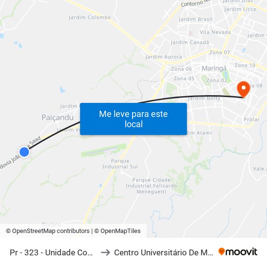 Pr - 323  - Unidade Cocamar to Centro Universitário De Maringá map