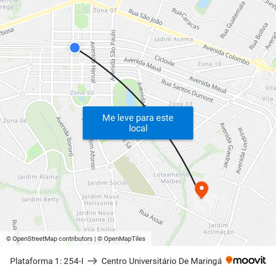 Plataforma 1: 254-I to Centro Universitário De Maringá map