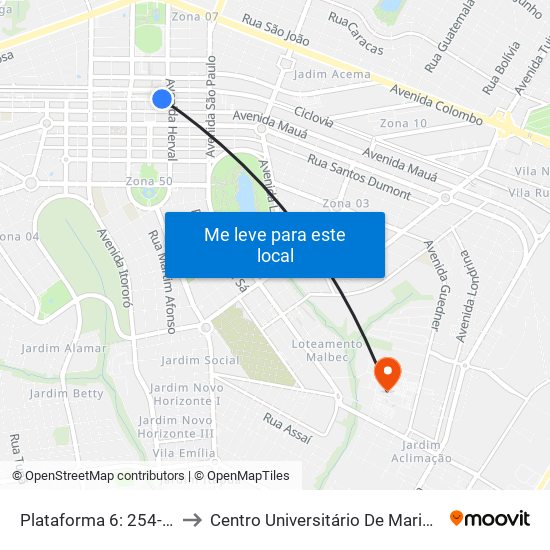 Plataforma 6: 254-Vz to Centro Universitário De Maringá map