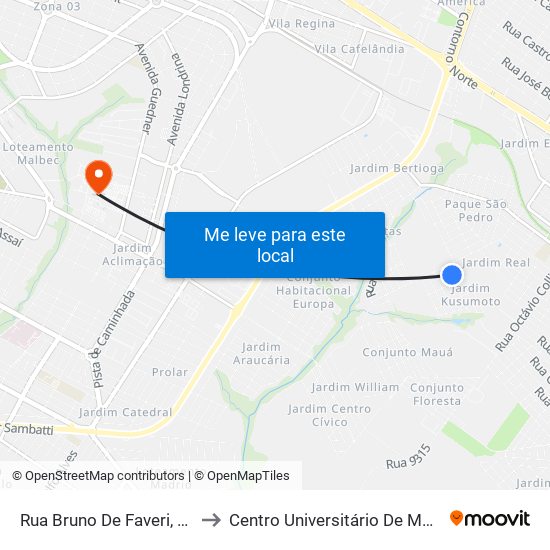 Rua Bruno De Faveri, 1121 to Centro Universitário De Maringá map