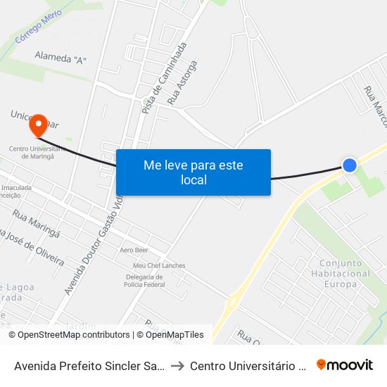 Avenida Prefeito Sincler Sambatti, 9989 to Centro Universitário De Maringá map