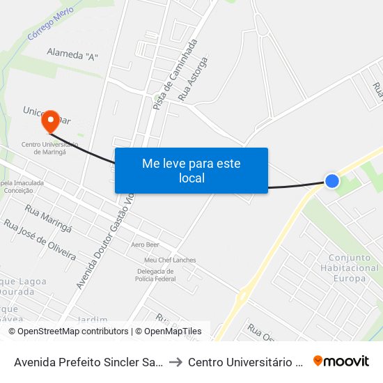 Avenida Prefeito Sincler Sambatti, 9868 to Centro Universitário De Maringá map