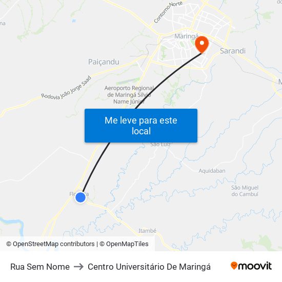 Rua Sem Nome to Centro Universitário De Maringá map