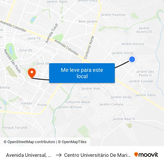 Avenida Universal, 330 to Centro Universitário De Maringá map
